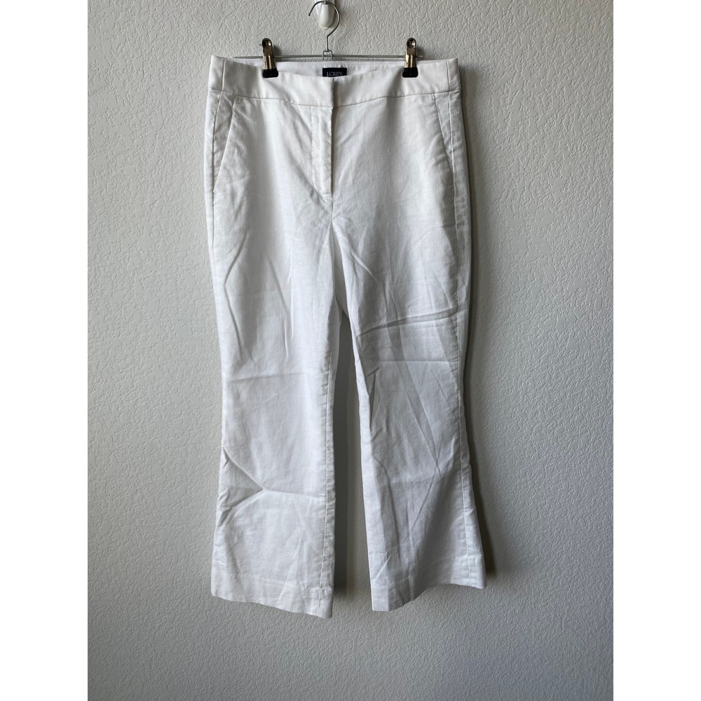 J.Crew Women Linen Blend Kelsey Pant Size 4 White Coastal Minimalist Trousers